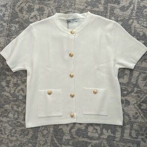Zara button up shirt sleeve cream sweater